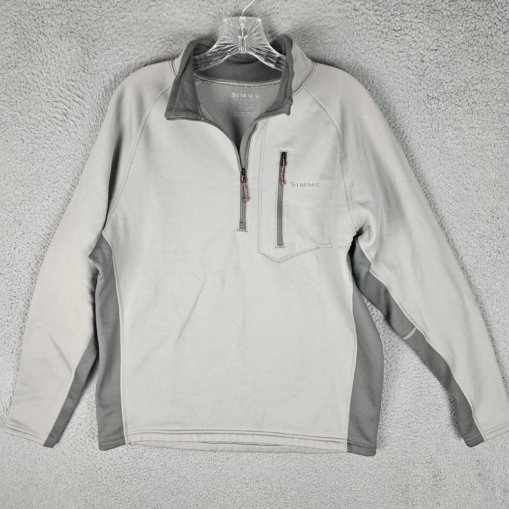 Simms Pullover Mens L Gray 1/4 Zip Fishing Fleece Chest Pocket 28869